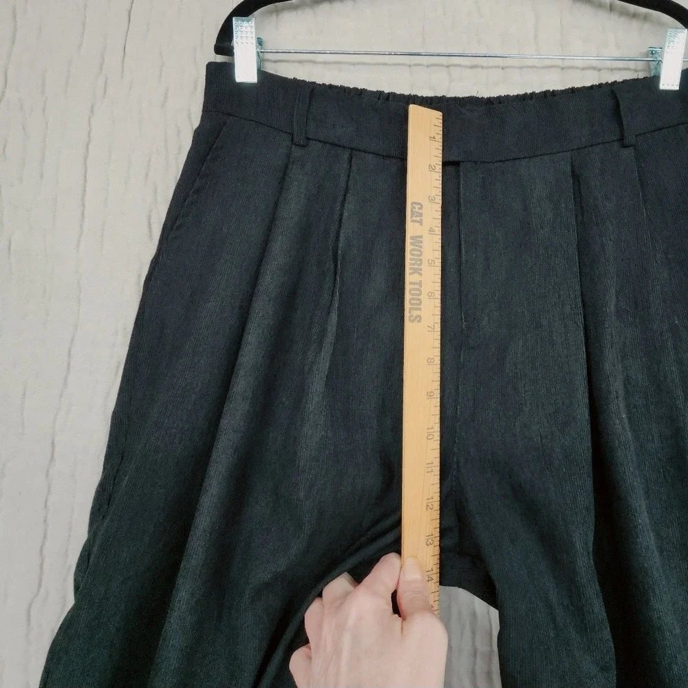 JUNY Wide Leg Baggy Corduroy Pant M 32x31 Men Black Pleated Velour Relaxed Retro